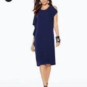 Chico's BLACK LABEL Flutter Sleeve Dress in Midnight Blue Size 0 (US 4)‎